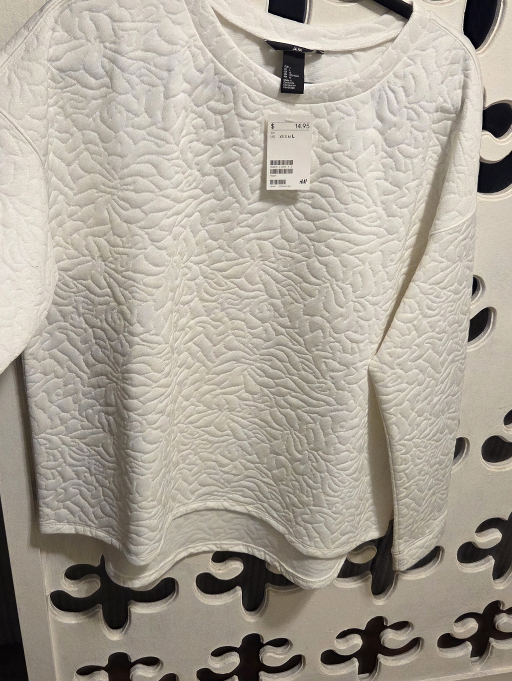 H&M White Quilted Crewneck Sweatshirt